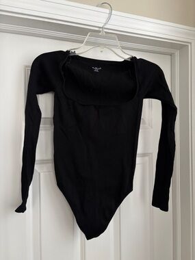 Urban Outfitters Out From Under Square Neck Corset Long Sleeve Black Bodysuit